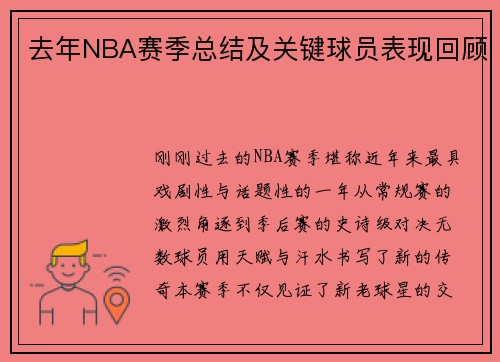 去年NBA赛季总结及关键球员表现回顾